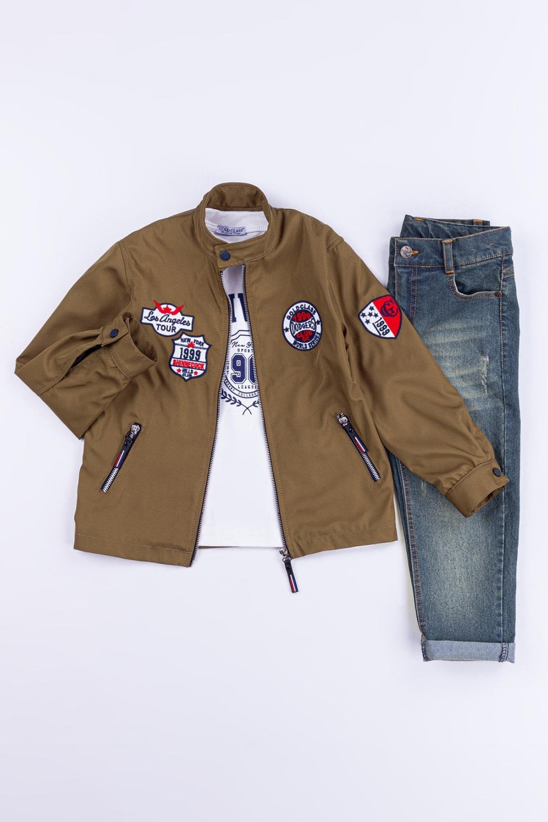 Çıtçıtlı Kol ve Yaka Arma Nakışlı Su Geçirmez 3'lü Erkek Çocuk Ceketli Takım