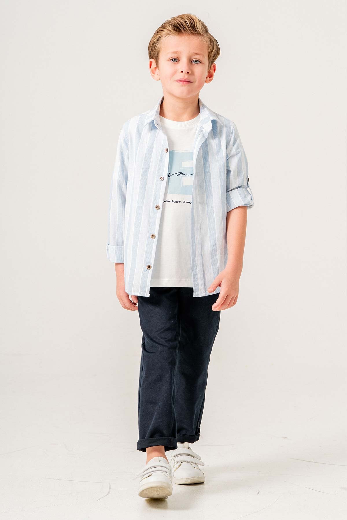 Uzun Kol & Body'li Gabardin 3 Parça Erkek Çocuk Gömlekli Takım