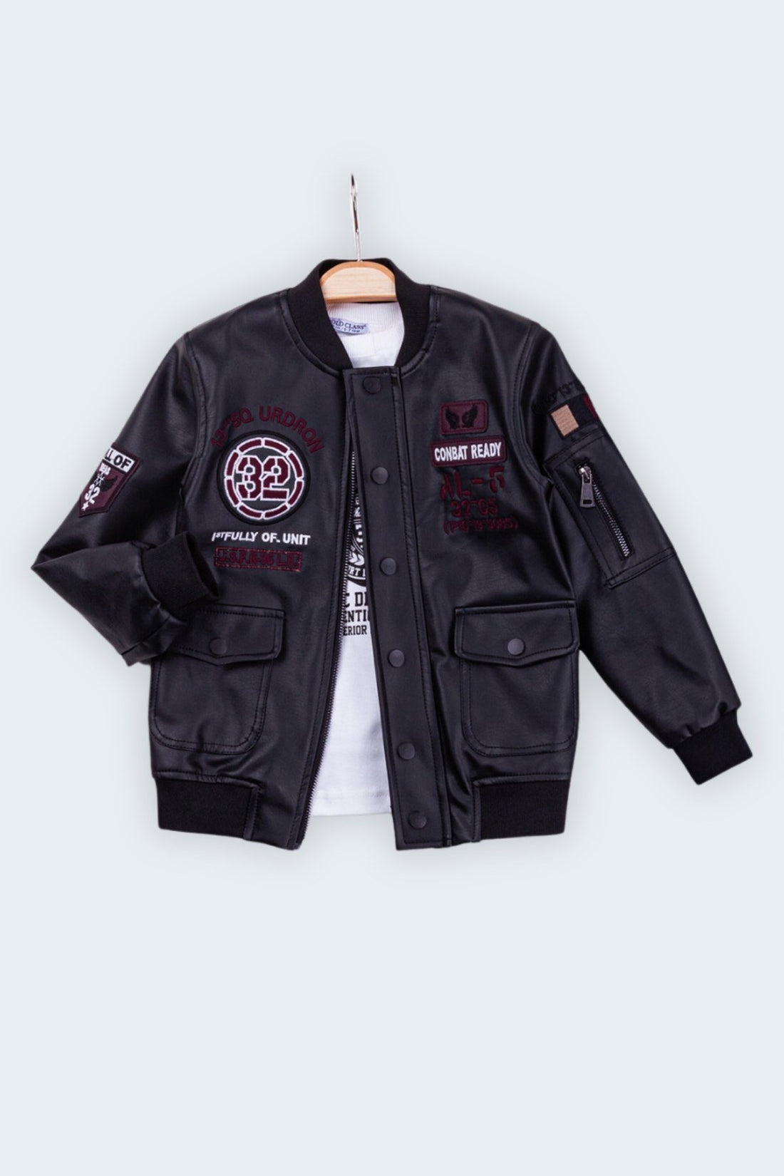 Cepli Fermuarlı ve Çıtçıtlı Rüzgara Dayanıklı Erkek Çocuk Deri Ceket