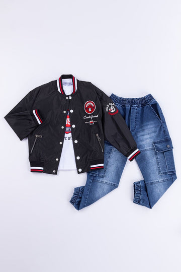 Çift Cepli Fermuarlı Astarlı Su Geçirmez 3'lü Erkek Çocuk Ceketli Takım