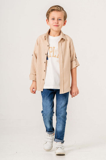 Erkek Çocuk Ayarlanabilir Kol Düğmeli 3 Parça Gömlekli Takım