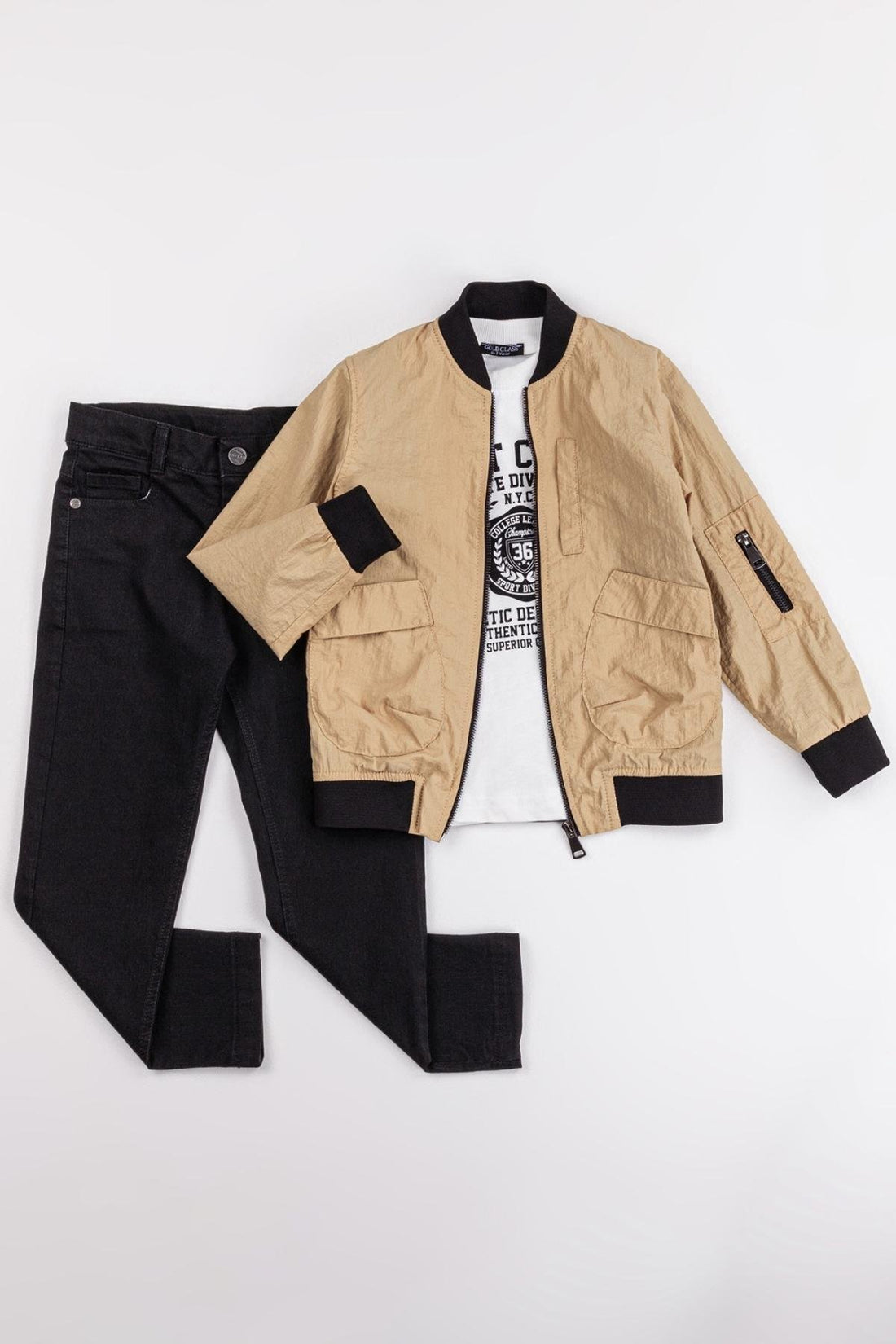 Cepli Fermuarlı Su Geçirmez Paraşüt Kumaş 3'lü Erkek Çocuk Ceketli Takım