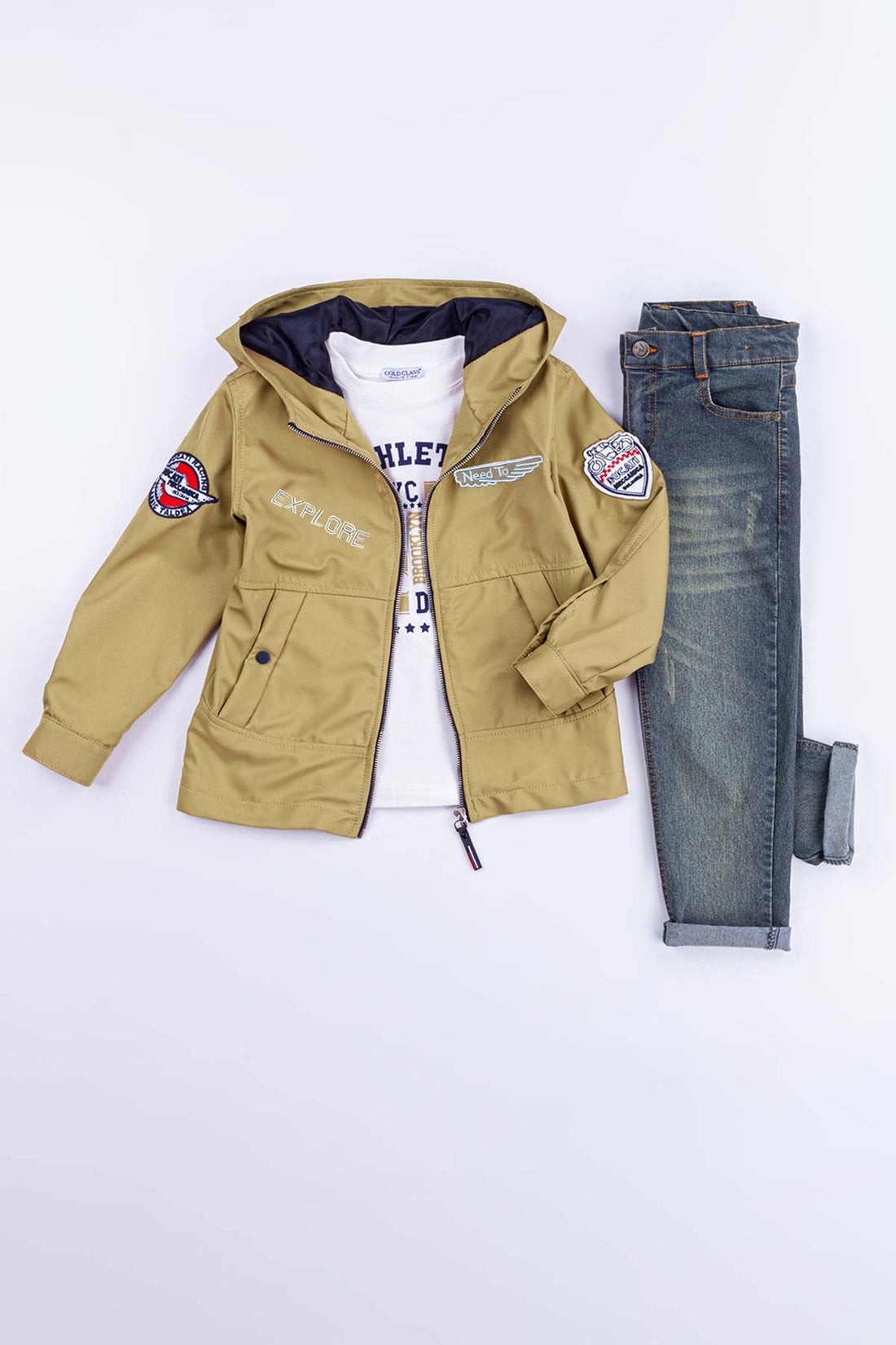 Kapüşonlu Astarlı Çift Cepli Su Geçirmez 3 Parça Erkek Çocuk Ceketli Takım