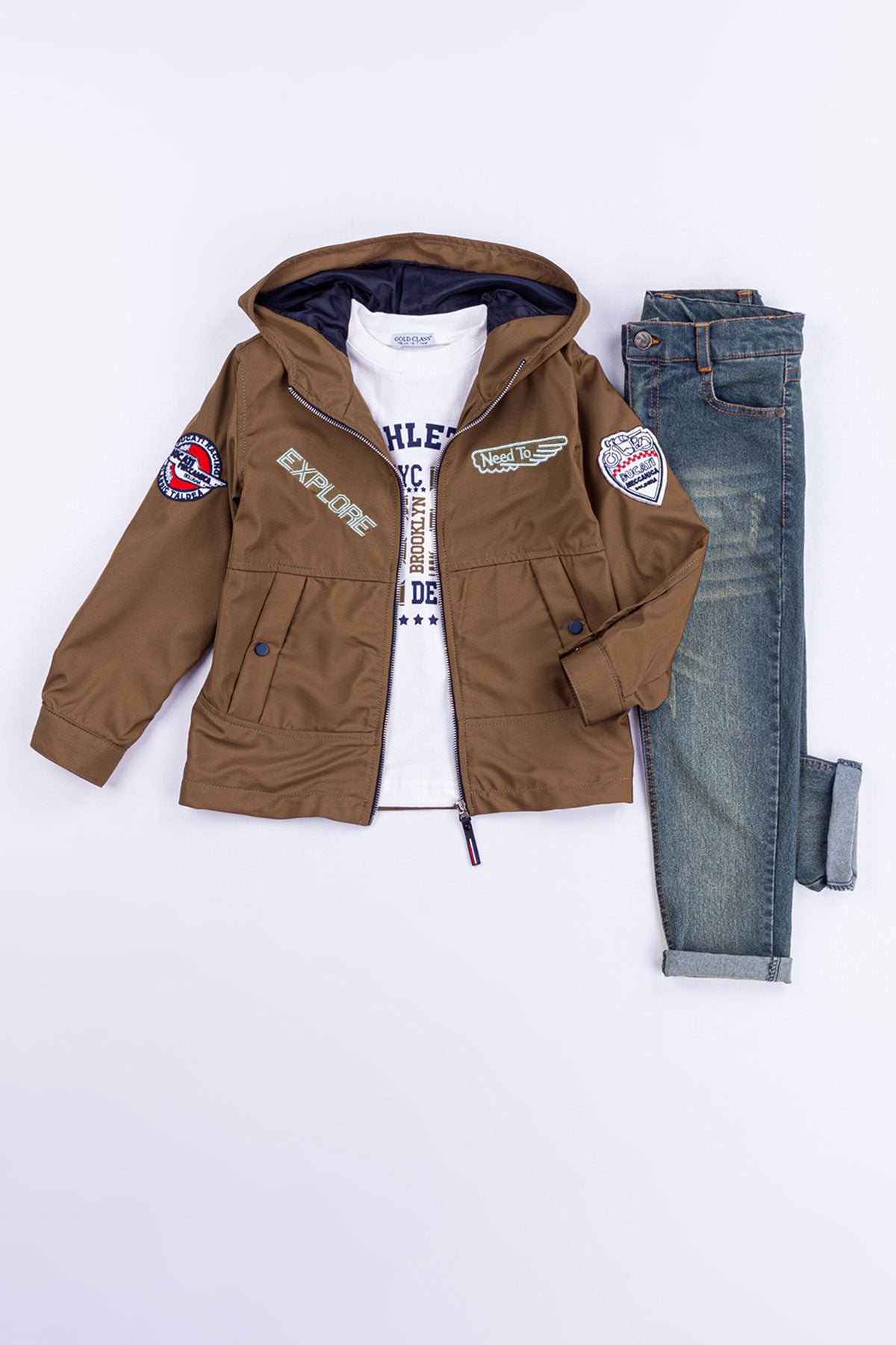 Kapüşonlu Astarlı Çift Cepli Su Geçirmez 3 Parça Erkek Çocuk Ceketli Takım