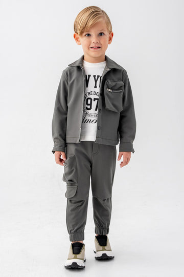 Çıtçıtlı Balon Cepli 3 Parça Erkek Çocuk Ceketli Takım