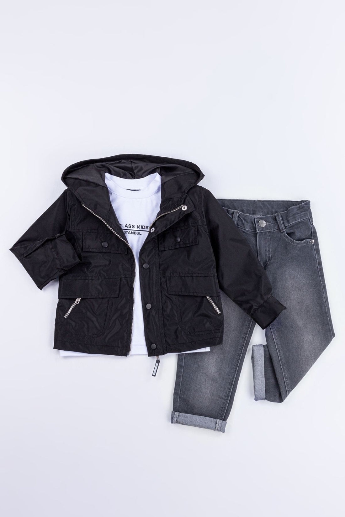 Kapüşonlu Fermuarlı & Çıtçıtlı Su Geçirmez 3'lü Erkek Çocuk Ceketli Takım