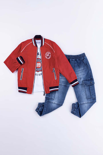 Cepli Fermuarlı Memory Kumaş Su Geçirmez 3'lü Erkek Çocuk Ceketli Takım