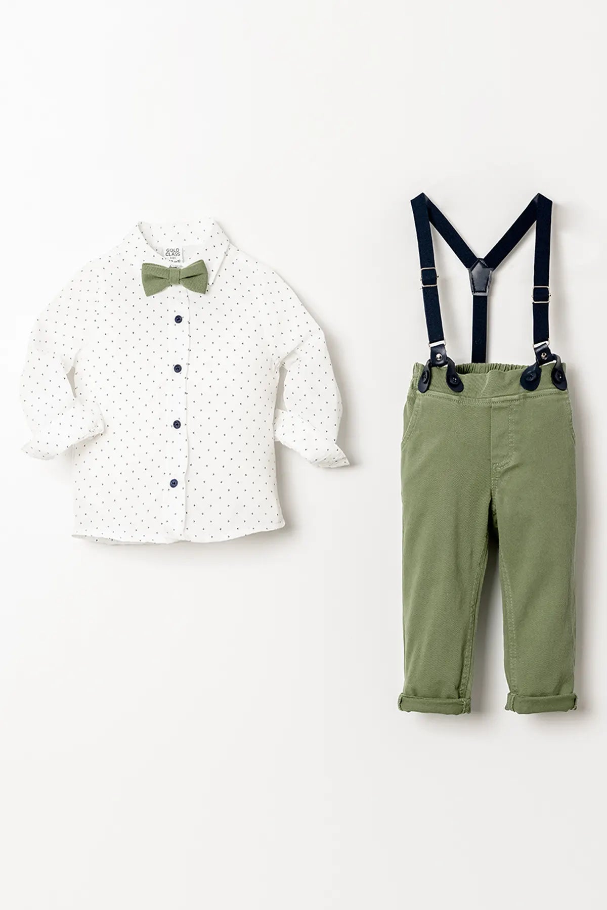 Salopetli Uzun Kol 4 Parça Erkek Çocuk Gömlekli Takım