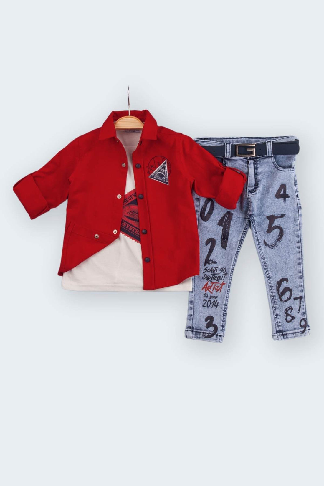 Çıtçıtlı Baskılı Pamuklu Mevsimlik 4'lü Erkek Çocuk Gömlekli Takım