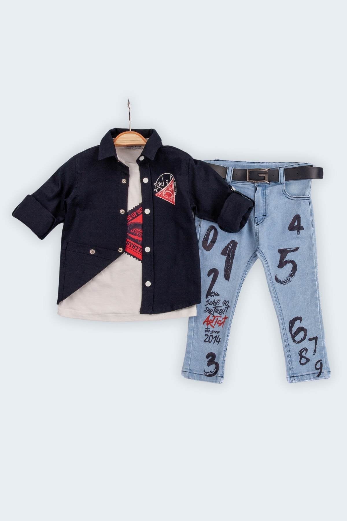 Çıtçıtlı Baskılı Pamuklu Mevsimlik 4'lü Erkek Çocuk Gömlekli Takım