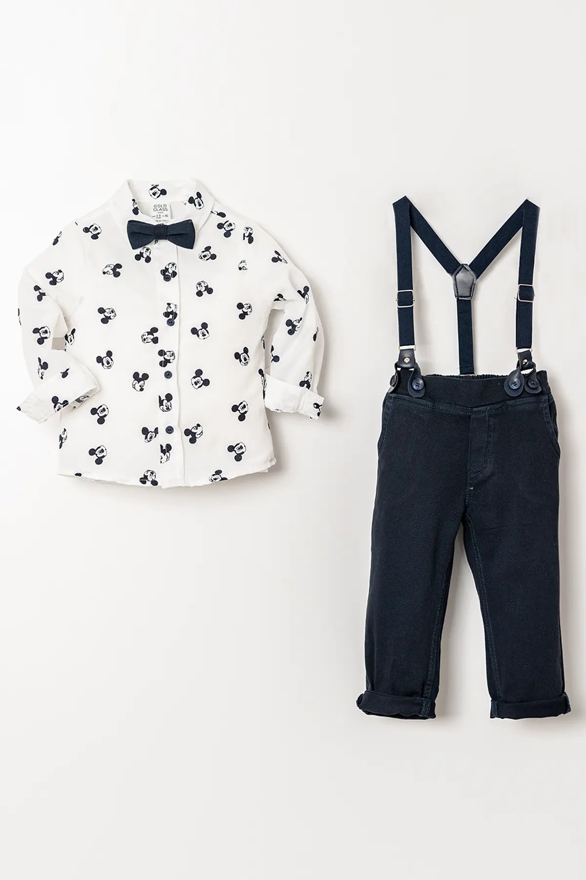 Salopetli Papyonlu 4 Parça Erkek Çocuk Gömlekli Takım