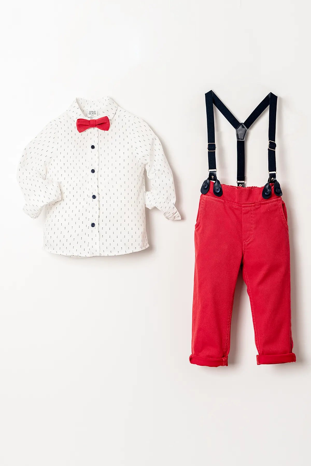 Uzun Kol Salopetli Papyonlu 4 Parça Erkek Çocuk Gömlekli Takım