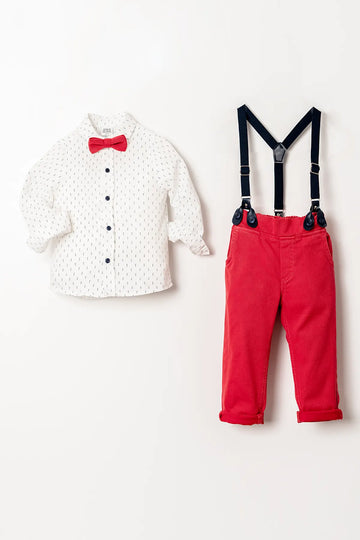 Uzun Kol Salopetli Papyonlu 4 Parça Erkek Çocuk Gömlekli Takım