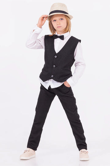 Papyonlu Kemerli 5'li Erkek Çocuk Yelekli Takım