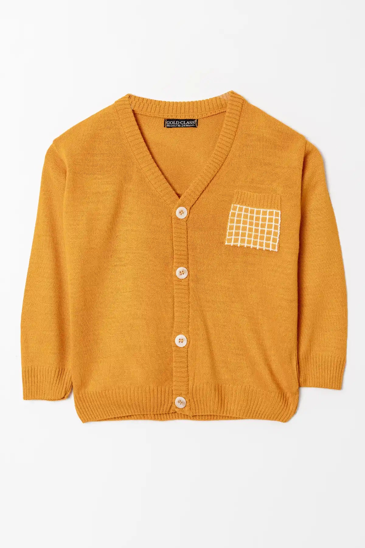 Uzun Kol Desenli Düğmeli Erkek Çocuk Triko Hırka