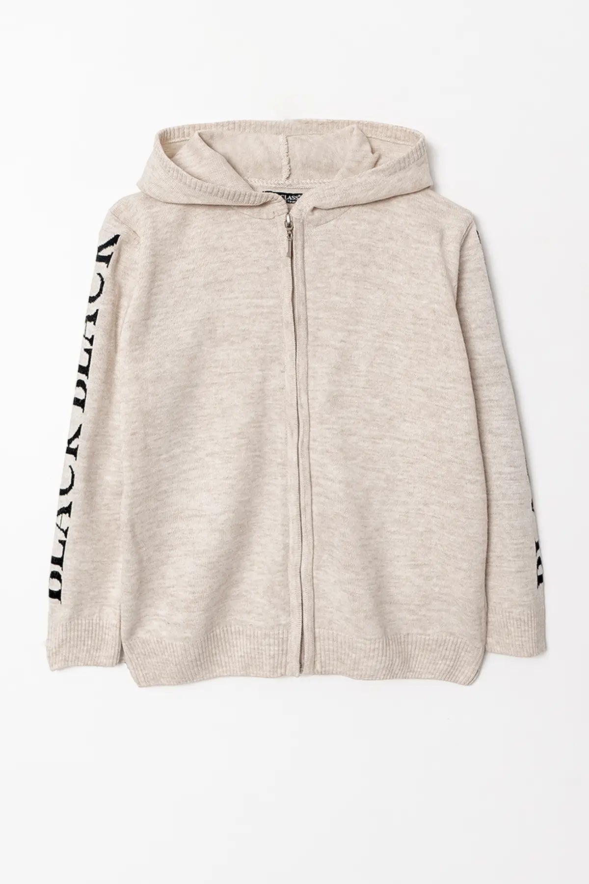 Uzun Kol Kapüşonlu Fermuarlı Erkek Çocuk Triko Hırka