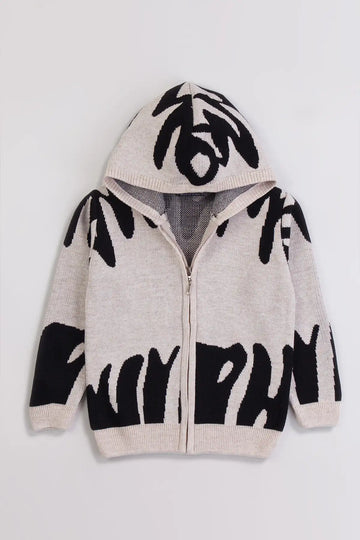 Kapüşonlu Fermuarlı Uzun Kol Erkek Çocuk Triko Hırka