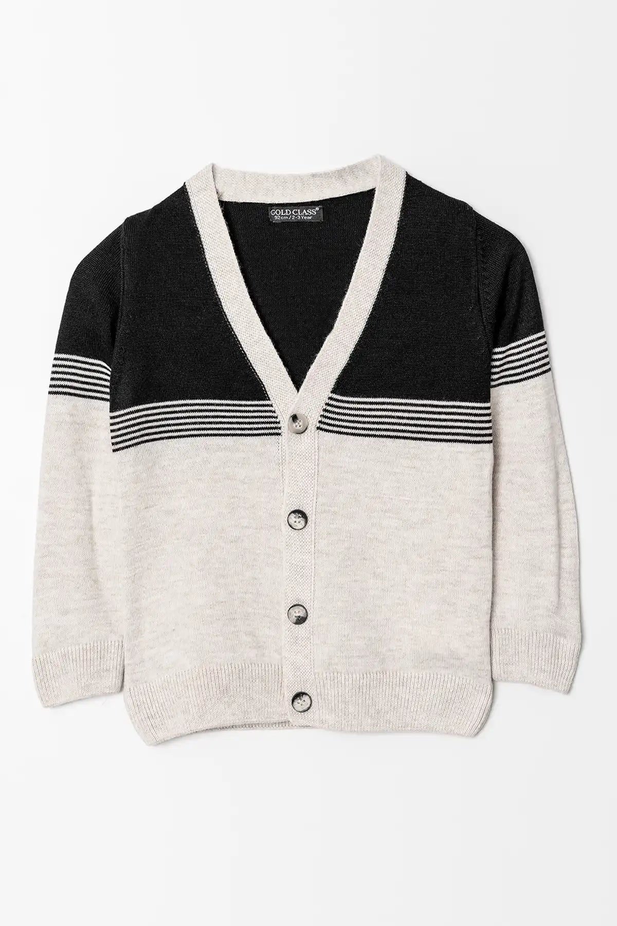 Uzun Kol Düğmeli Çizgili Erkek Çocuk Triko Hırka