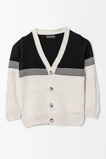 Uzun Kol Düğmeli Çizgili Erkek Çocuk Triko Hırka