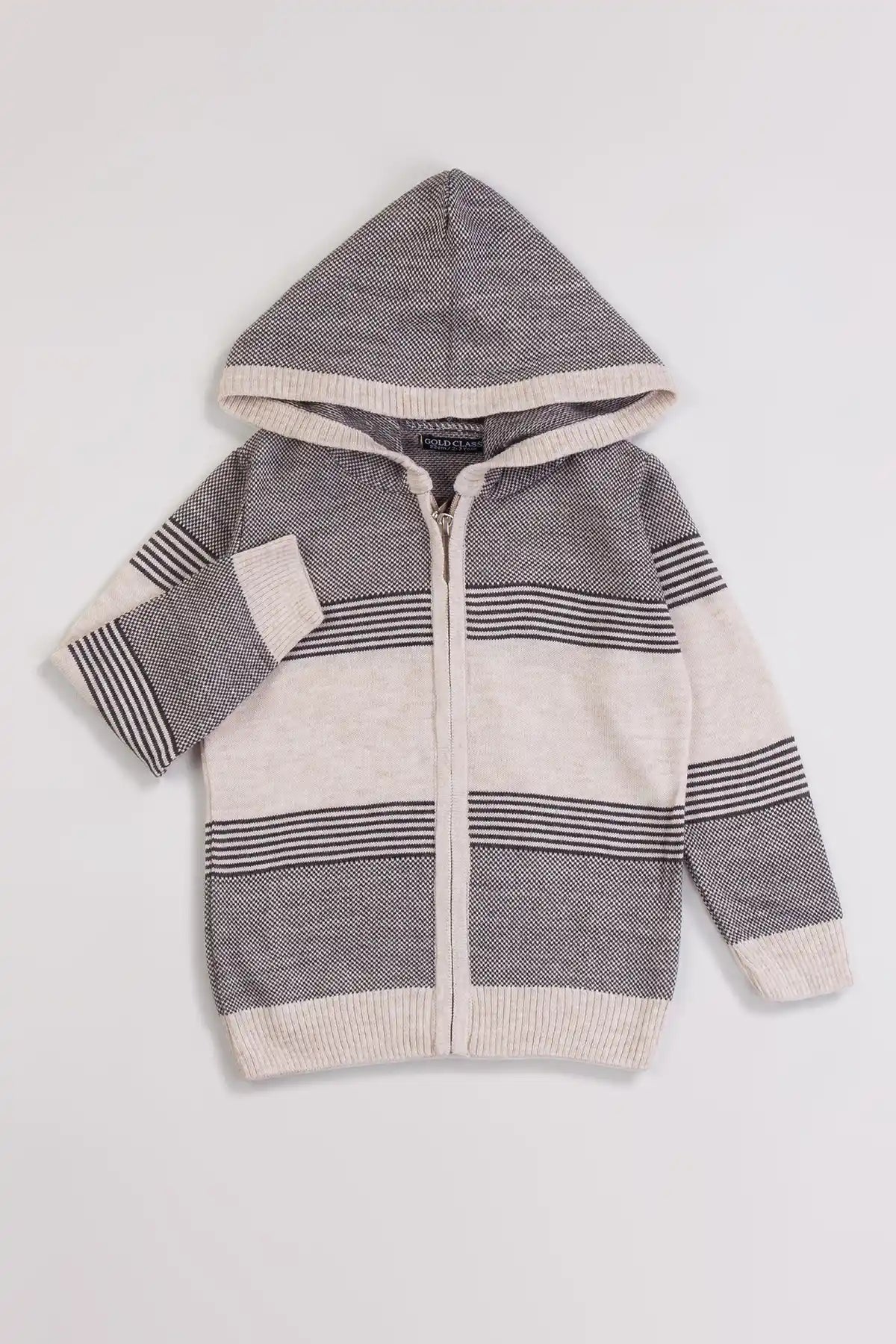 Uzun Kollu Kapüşonlu Fermuarlı Erkek Çocuk Triko Hırka