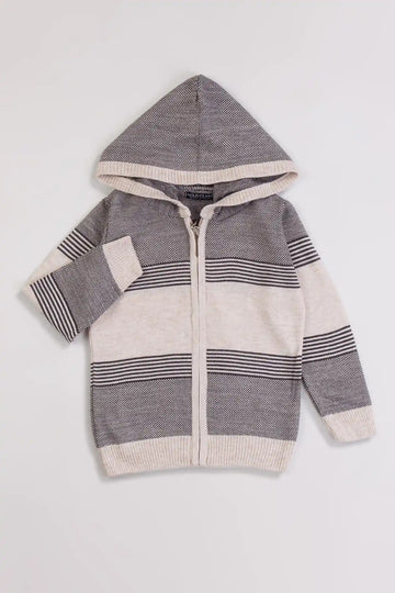 Uzun Kollu Kapüşonlu Fermuarlı Erkek Çocuk Triko Hırka