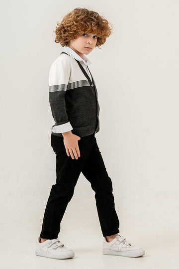 Pantolonlu & Gömlekli Akrilik Düğmeli 3 Parça Erkek Çocuk Triko Takım