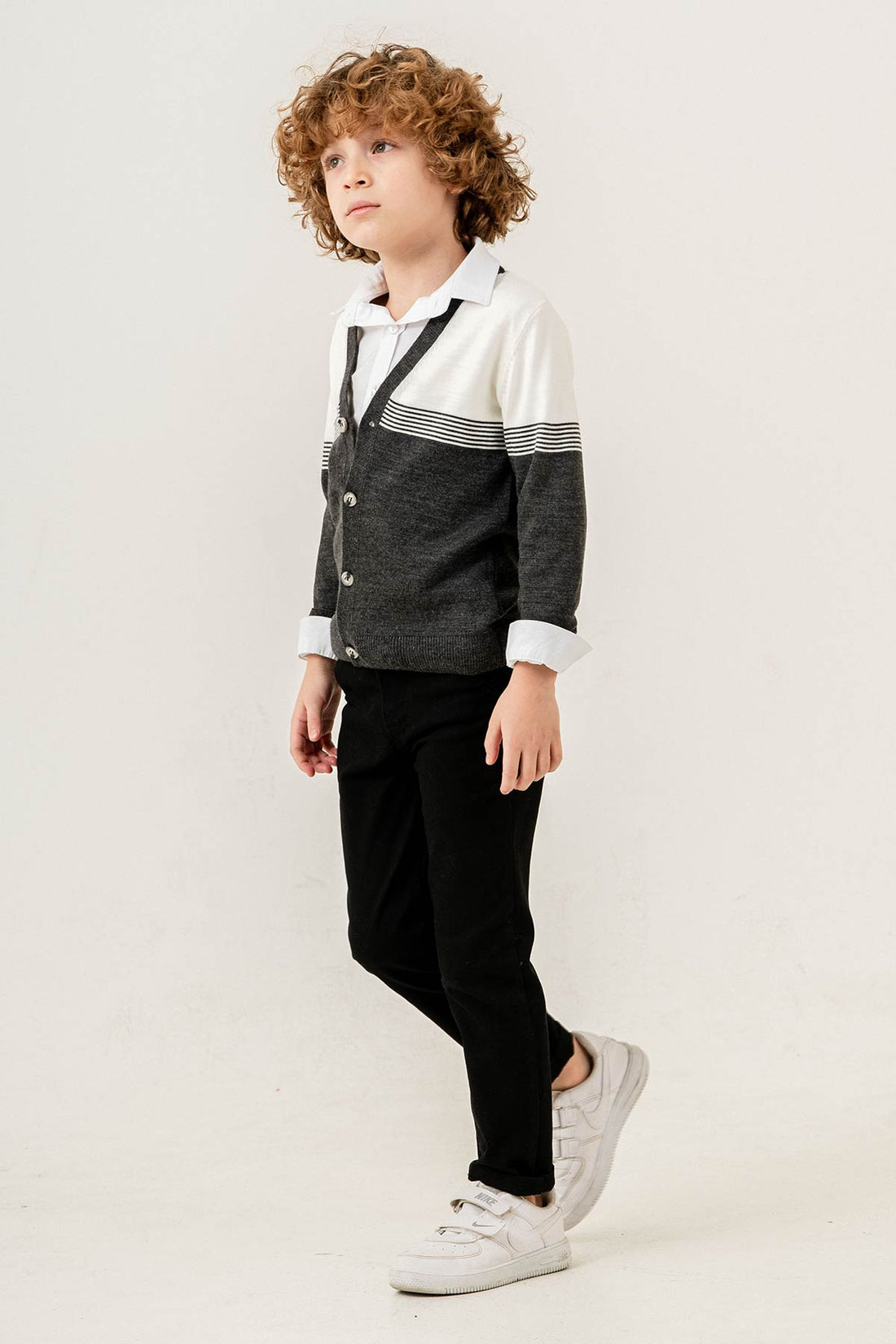 Pantolonlu & Gömlekli Akrilik Düğmeli 3 Parça Erkek Çocuk Triko Takım