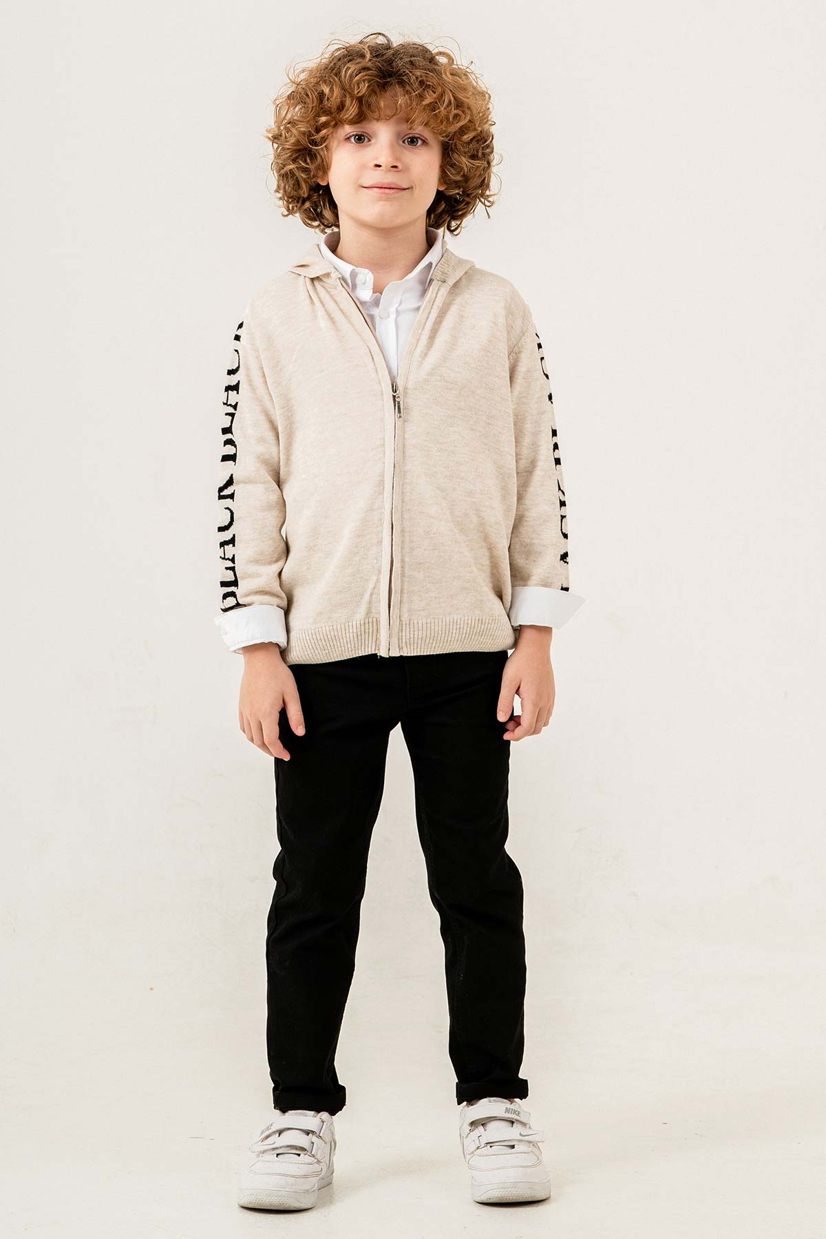 Kapüşonlu Fermuarlı Akrilik 3 Parça Erkek Çocuk Triko Takım