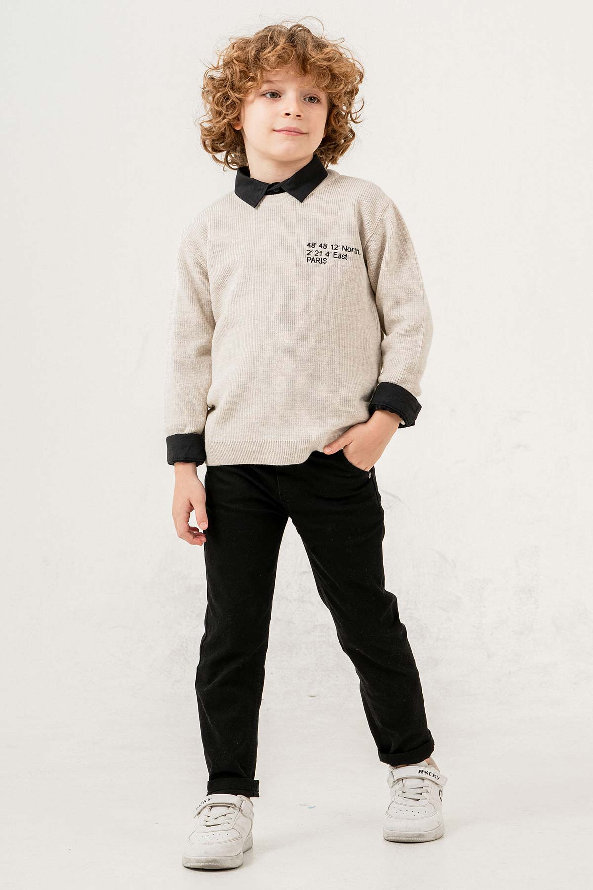 Pantolon & Gömlekli Baskılı 3 Parça Erkek Çocuk Triko Takım