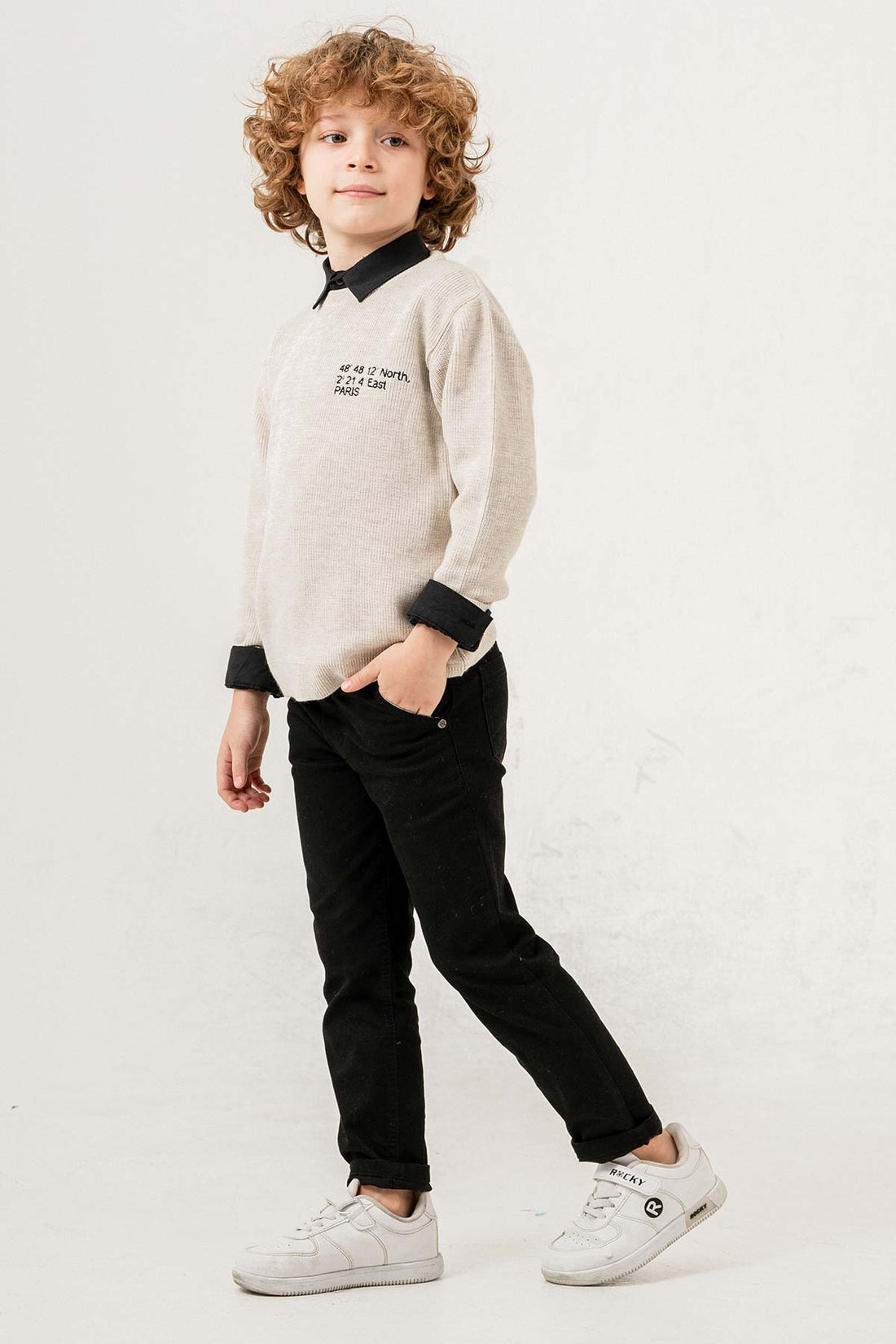 Pantolon & Gömlekli Baskılı 3 Parça Erkek Çocuk Triko Takım