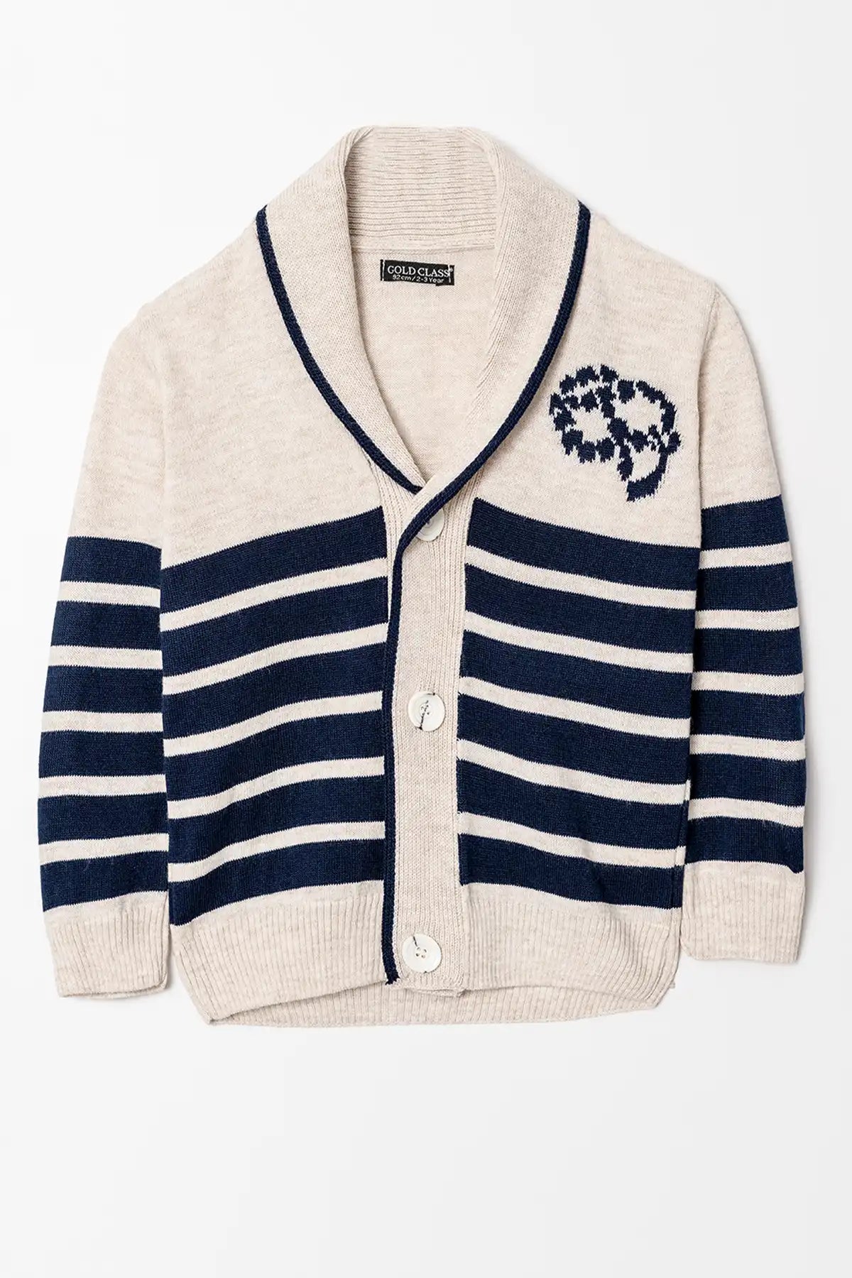 Düğmeli Çizgili Örme Erkek Çocuk Triko Hırka