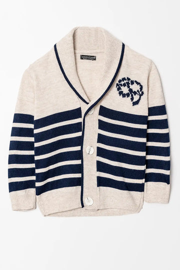 Düğmeli Çizgili Örme Erkek Çocuk Triko Hırka