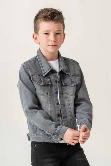 Çift Cepli Düğmeli Kot Erkek Çocuk Ceket