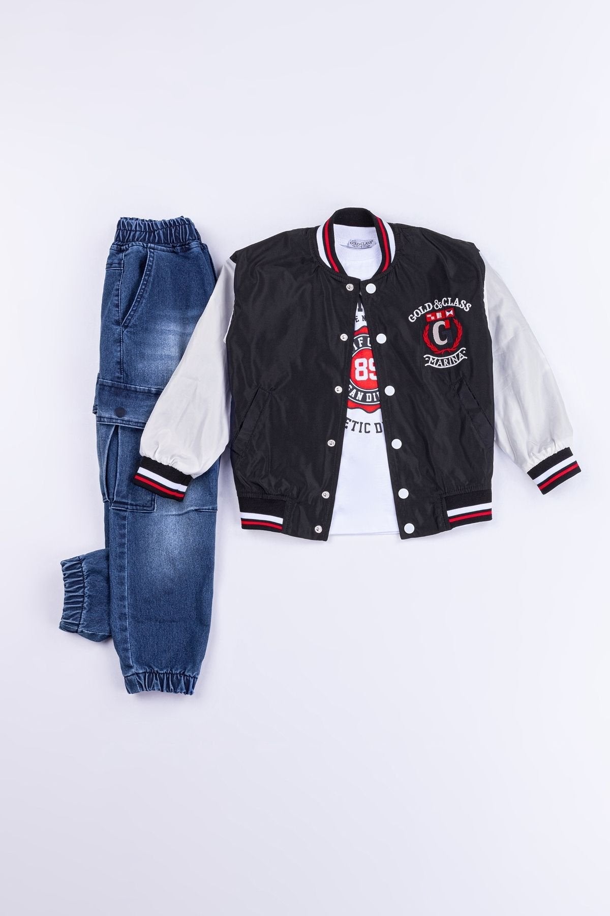 Gold Class & Marina Nakışlı Fermuarlı Su Geçirmez 3 Parça Erkek Çocuk Ceketli Takım