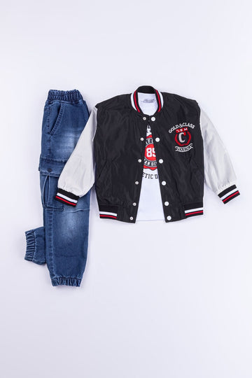 Gold Class & Marina Nakışlı Fermuarlı Su Geçirmez 3 Parça Erkek Çocuk Ceketli Takım