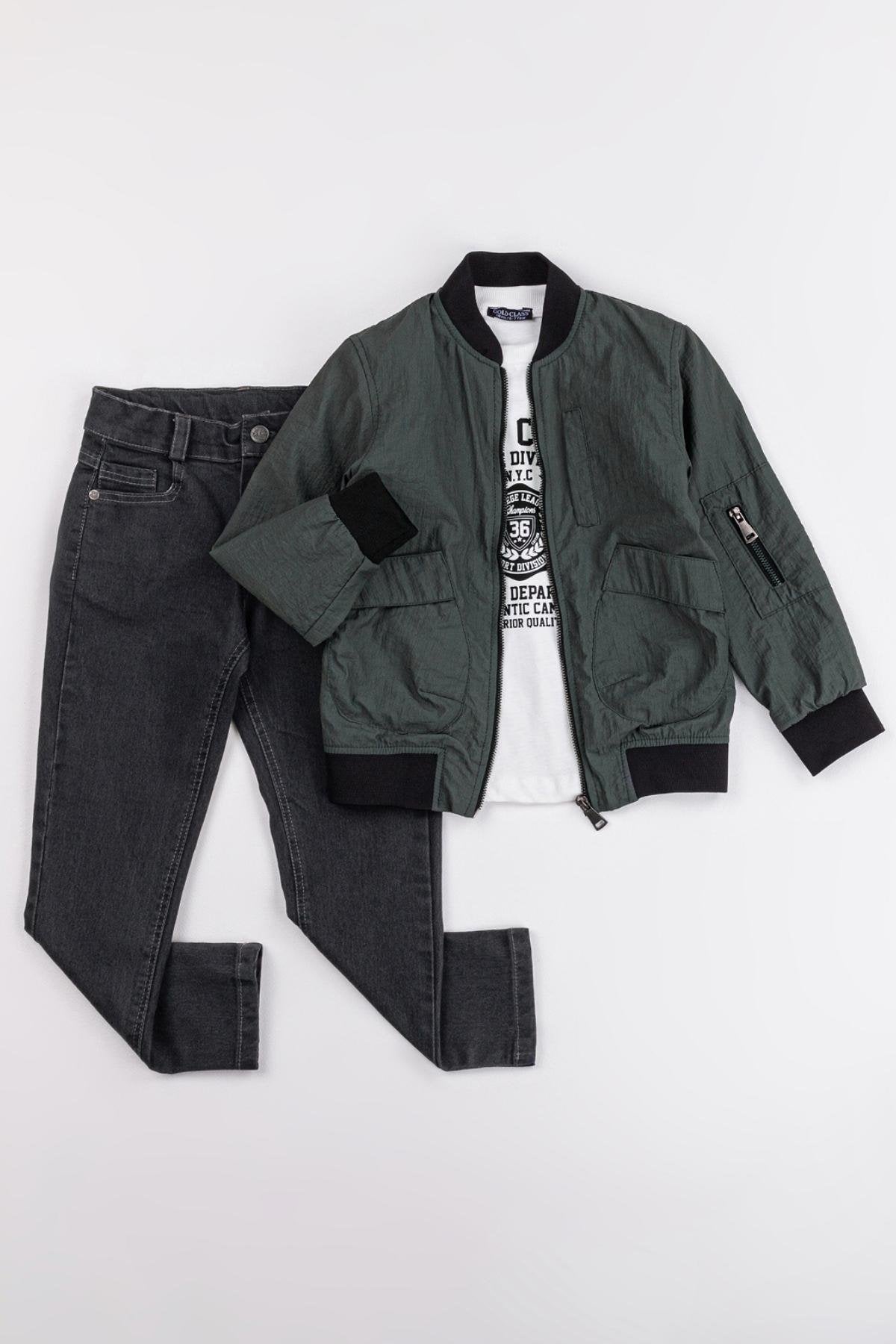 Cepli Fermuarlı Su Geçirmez Paraşüt Kumaş 3'lü Erkek Çocuk Ceketli Takım