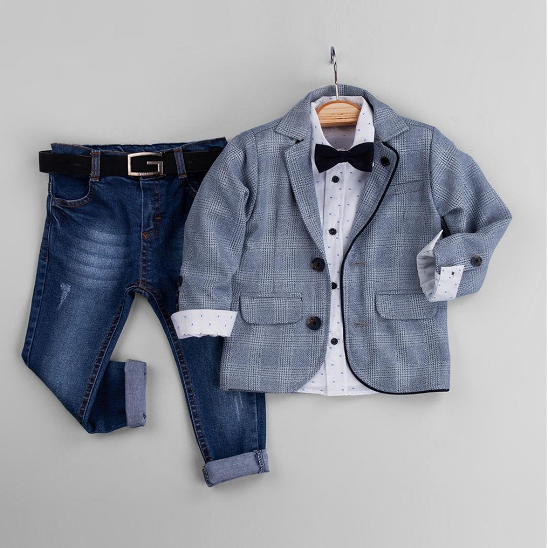 Cepli Düğmeli Papyonlu 5'li Erkek Çocuk Takım Elbise