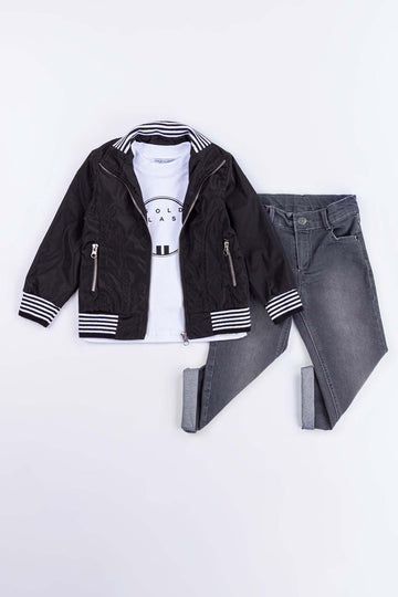 Su Geçirmez Cepli Fermuarlı 3 Parça Erkek Çocuk Ceketli Takım