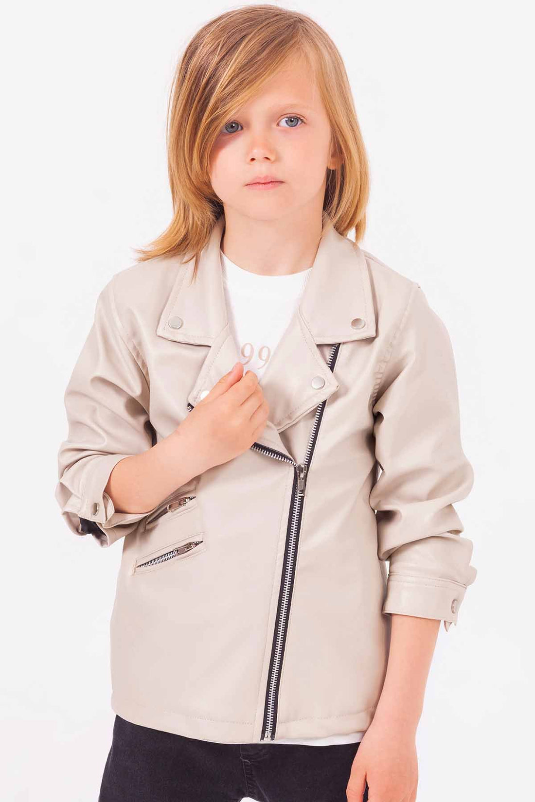 Fermuarlı Astarlı Deri Ceketli Erkek Çocuk Takım